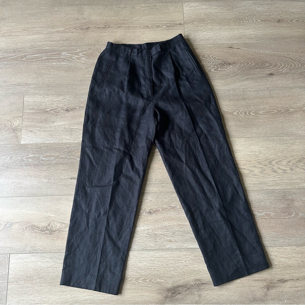 Vintage 100% Linen Black Classy High Waisted Pants Trousers